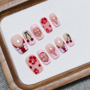Lot de 10 faux ongles à presser en ABS, faits main, style français 3D, <span class=keywords><strong>orange</strong></span>, courts, avec strass, design rétro de luxe, forme amande, couverture complète pour les doigts - Product Image 3