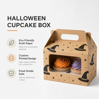 Boîte à cupcakes en kraft personnalisée avec impression de chapeau de sorcière d'Halloween, boîte à cupcakes en papier avec fenêtre, emballage de boulangerie écologique en gros