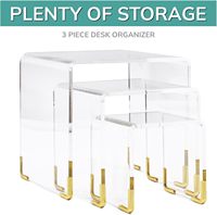 Présentoirs pliables Wenmei à 3 niveaux en acrylique avec accents dorés, étagères transparentes en acrylique pour l'organisation de parfums et de produits de soin