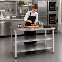 Table de travail en acier inoxydable de qualité commerciale 304, surface lisse, 3 niveaux, pieds ronds, pour boulangerie