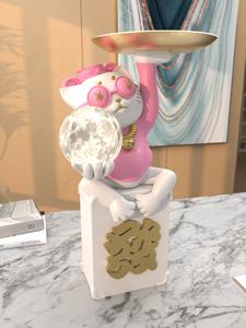 Chat porte-bonheur résine artisanat Sculpture Art populaire clé stockage entrée armoire à chaussures pour la maison salon pour décorations de bureau - Product Image 5