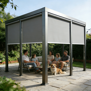 <span class=keywords><strong>Pergola</strong></span> préfabriquée en aluminium avec toit à lames orientables, protection solaire, éclairage LED ou <span class=keywords><strong>rideaux</strong></span> - Product Image 2