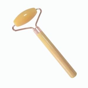 Yellow Glass Roller Ball Facial Wand – Bamboo Handle Cooling <b>Massage</b> <b>Tool</b> for Skin Tightening & Eye Puffiness Relief - Product Image 2
