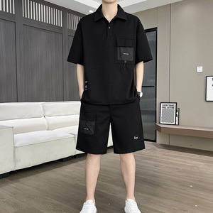 Nouvelle tendance de la mode estivale, chemise à manches courtes de couleur unie, ensemble multi-poches, ensemble sportif décontracté pour <span class=keywords><strong>homme</strong></span>, <span class=keywords><strong>grande</strong></span> <span class=keywords><strong>taille</strong></span>, ensemble deux pièces <span class=keywords><strong>4XL</strong></span> - Product Image 3