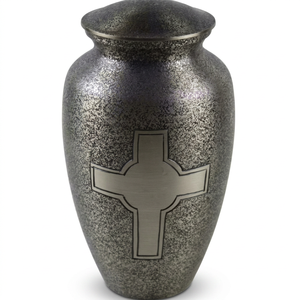 Urna Funeraria de Metal para Cenizas, Diseño de Cruz con Acabado Negro, para Mesa o Servicio Funerario - Artesanía India - Product Image 1
