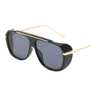 New Double Beam UV400 Full Rim Retro <b>Square</b> Metal <b>Sunglasses</b> Pilot Style Comfortable High Protection Gold for Unisex - Product Image 1
