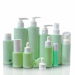 Luxury custom private label unico set completo riutilizzabile prodotto per la cura della pelle verde bottiglia e barattolo confezione cosmetica per cosmetici