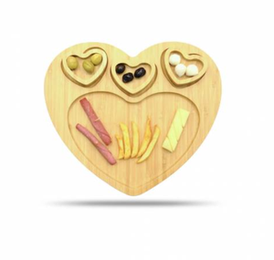 Plateau de service en <span class=keywords><strong>bambou</strong></span> OEM en forme de cœur à 3 compartiments avec 3 compartiments séparés pour les sauces - Product Image 1