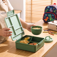 Boîte à lunch pour enfants avec impression de dessins animés, 4 compartiments, avec bol à soupe, anti-fuite, compatible micro-ondes, sans BPA, avec poignée, rentrée scolaire 2026