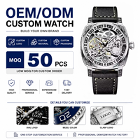 Montre mécanique automatique pour homme TEVISE T894 personnalisée, bracelet en cuir, design squelette, lumineuse, de luxe, décontractée, OEM ODM
