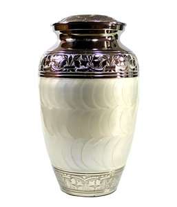 Elegante Urna Decorativa Blanca para Cremación con Tapa Plateada Grabada, Urna Conmemorativa para Cenizas Humanas, Recuerdo Funerario para el Hogar - Product Image 1