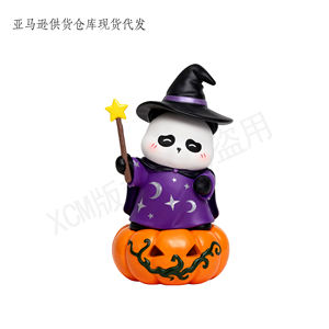Figura de Panda de Halloween Hecha a Mano en Poliresina - Panda Mago sobre Calabaza Tallada, Decoración Adorable para el Hogar, para Niños y Coleccionistas - Product Image 5