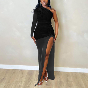 Nuevo Vestido Largo de Moda para Mujer con Manga Larga, Diseño de Gasa Empalmada, Cintura Baja y Color Sólido - Product Image 4