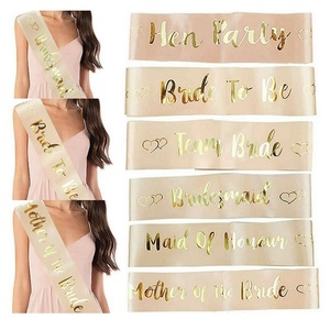 Enterrement <span class=keywords><strong>de</strong></span> vie <span class=keywords><strong>de</strong></span> jeune fille nuptiale douche décoration Champagne ruban demoiselle d'honneur équipe mariée à être tache ceinture poule nuit mariage décor - Product Image 1