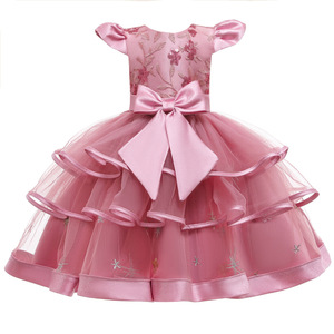 Girls Princess Dress Pink Tulle A-Line O-Neck Big Bow Cake Skirt For Children Performance Flower Girl Dress - Product Image 4