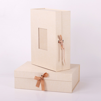 Boîte à souvenirs en lin personnalisée, boîte cadeau pliante magnétique recouverte de tissu de luxe avec fenêtre pour album de souvenirs, boîte de rangement pour bijoux