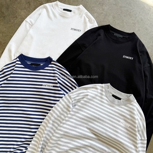Fabricants de vêtements, t-shirts thermiques à manches longues 100% coton sur mesure, chemise rayée coupe ample, sweat-shirt à col rond surdimensionné - Product Image 2