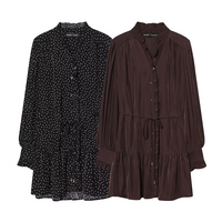 PB&ZA Femme 2026 Nouvelle Collection Été Robe Chic et Tendance Mini à Pois Col Montant Volants Manches Longues Robe Femme Vestidos Robe Mujer