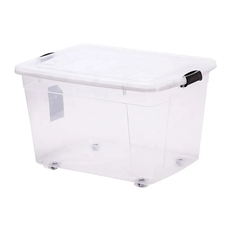 Home PP Big Heavy Duty Clear Large Organizer Stackable Transparent Plastic Cloths Storage Box With Wheels