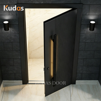 Porte d'entrée pivotante moderne en aluminium moulé cannelé noir avec poignée LED, pour villa, maison, extérieur, porte de sécurité avec serrure intelligente