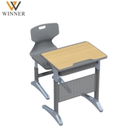 Bureau et chaise individuels modernes en plastique de qualité supérieure, réglables en hauteur, avec tiroir de rangement pour livres, pour dortoir scolaire