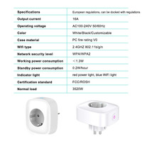 Prise intelligente Tuya Zigbee 10A/16A EU blanche en PC+ABS, ignifuge V0, AC100-240V, sans moniteur d'énergie, modèle FY22