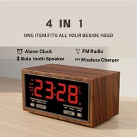 Nieuwe 1800Mah Fm Radio Wekker Met Draadloos Opladen Blue Tooth Speaker Houten Digitale Klokken Met Usb Playback Tf Kaart Poort