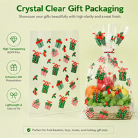Sacs d'emballage cadeau de Noël personnalisés en polypropylène transparent (BOPP) durables, thermoscellables, imprimés en sérigraphie, matériau de qualité alimentaire