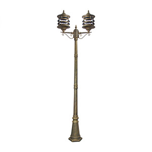 Lampadaire extérieur classique à double tête marron IP66, éclairage paysager 5000K lumière du jour, AC 220V, commande par bouton, alimenté par énergie solaire, Ra90 - Product Image 4