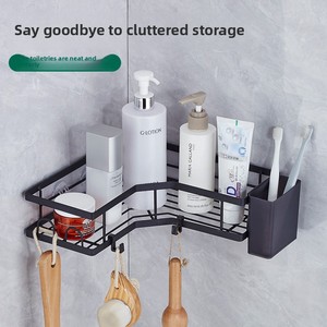 Étagère de rangement de salle de bain en métal à 3 niveaux, à fixer en coin, avec porte-savon et porte-brosse à dents, gain de place - Product Image 3