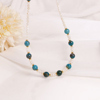 Ensemble collier et bracelet en apatite bleue et perles baroques blanches, style classique rétro, bijoux délicats pour la clavicule, cadeau idéal pour la famille et les amis