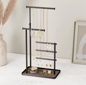 Blanco/Negro/Oro Mini-Tipo de hierro forjado Soporte de metal de varios niveles Soporte de exhibición de joyería colgante Ahorro de espacio <span class=keywords><strong>Pendientes</strong></span> Escritorio ordenado - Product Image 2