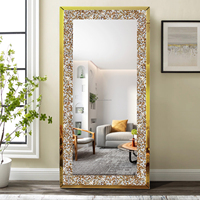 Miroir sur pied de luxe doré avec diamants broyés, pleine longueur, pour dressing, table de maquillage et décoration intérieure