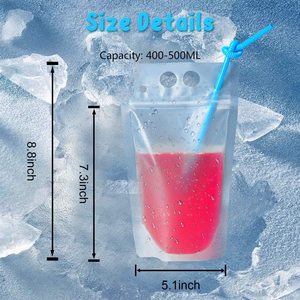 Tùy Chỉnh In Trong Suốt Có Thể Gập Lại Dây Kéo Dọc Nhựa Sinh Tố Nước Trái Cây Túi Tái Sử Dụng Rơm Bị Rò Rỉ Miễn Phí Pouch Uống Túi - Product Image 2