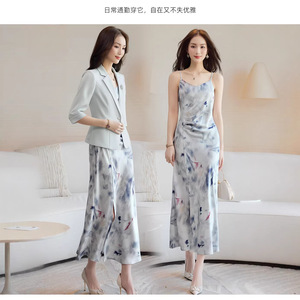 Mint Mambo V Neck Sundress Floral Print Acetate Satin Dress Elegant Leisure Wear Women's Casual Dress - Product Image 5