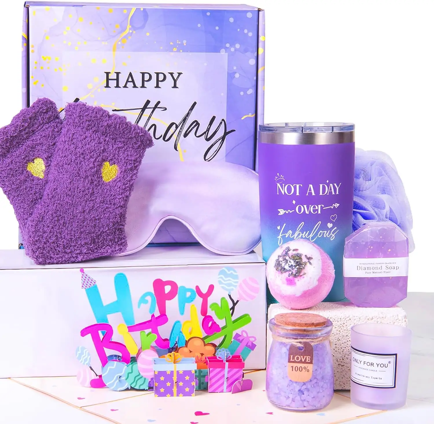 Personalização única Happy Birthday Bath Set Relaxing Spa Gift Baskets Idéias para mulheres que têm tudo ficar bem em breve Gift