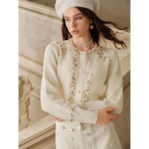 Pearl Button Embellished <b>Cardigan</b> <b>Beige</b> Women's Knitwear - Product Image 2