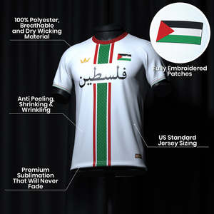 Maillot de football personnalisé 2024 de haute qualité avec logo, nom et numéro imprimés par transfert thermique, 100% polyester, Palestine National Club - Product Image 6