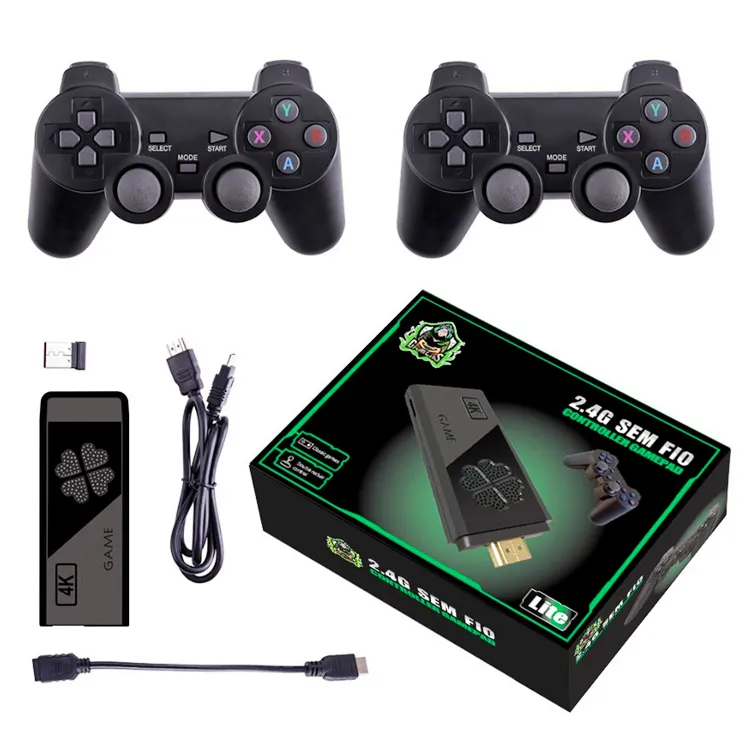 Hot M8 M8II 4K Game Stick Consoles de jeux vidéo 2.4G Double contrôleur sans fil 10000 jeux 64GB rétro vidéo rétro lecteur portable