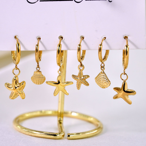 Moda moda verano playa Mujer joyería Acero inoxidable chapado en oro sirena Coco <span class=keywords><strong>tortuga</strong></span> estrella <span class=keywords><strong>de</strong></span> mar Concha pendientes - Product Image 2