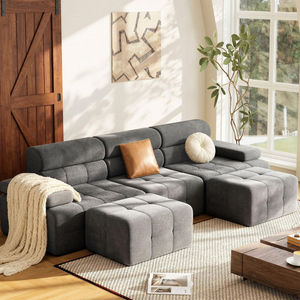 Contemporary Square 4-Piece Modular Ottoman Set in Box Vacuum Compressed <b>for</b> Villa Showroom Use Easy Shipping & Ready to Use - Product Image 1