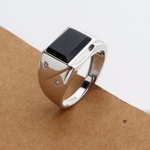 Bijoux turcs en Zircon noir pour hommes, bague en cristal pierre d'agate, argent légère, style Vintage, tendance - Product Image 6