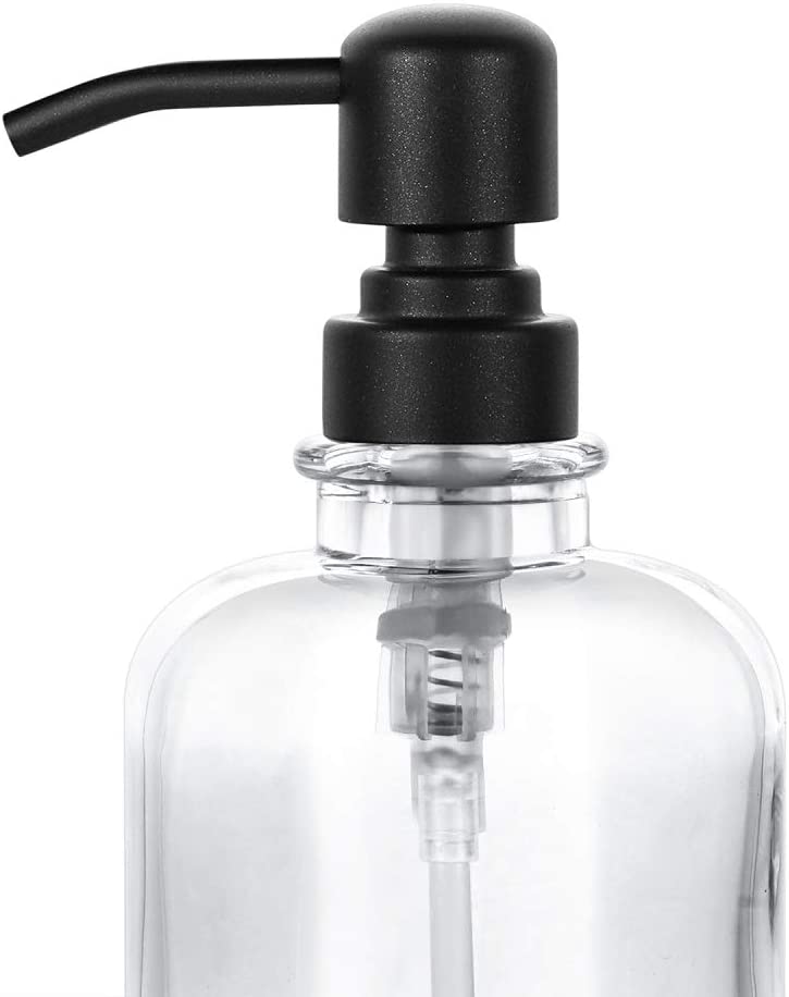 12OZ Thick Clear Glass Soap Dispenser with Matte Black Stainless Steel Pump Boston Round Bottle Dispenser
