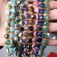 Perles en forme de cœur facettées de 8 mm, trou droit, œil de tigre naturel, amazonite, jade, cristal, perles en vrac pour la fabrication d'accessoires de bijoux