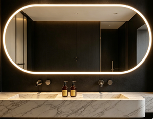 Oval LED Bathroom <b>Vanity</b> <b>Mirror</b> Wall-Mounted Smart Dimmable Touch Sensor <b>Lighted</b> Makeup <b>Mirror</b> with Art Deco Design for Washroom - Product Image 1