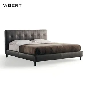 WBERT-Lit double en cuir de luxe moderne italien avec cadre en métal massif et bois pour la maison ou l'hôtel 1.8m