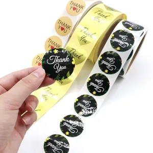 Round Thank You Labels Foil Stamping Stickers Rolls Gift Bag Closure Stickers Foil Stamping Thank You Stickers