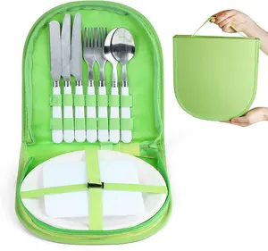 Kit di posate da Picnic posate Organizer piatti coltello forchetta cucchiaio apri Set di posate utensili da campeggio da viaggio Set di 2 con borsa