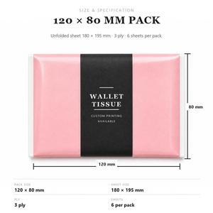 Pañuelos de bolsillo de 3 capas, 6 hojas, color rosa, tamaño viaje, impresión personalizada disponible, suaves para la cara - Product Image 1