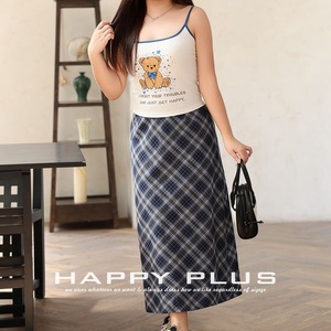 Jupe midi Happy Plus à carreaux bleus, taille naturelle, en coton, grande taille, pour femme, avec fente arrière, style preppy - Product Image 4